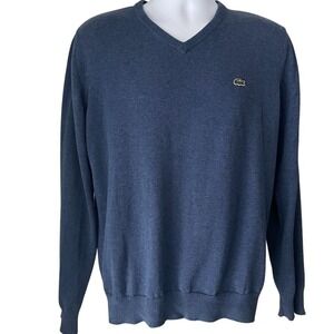 Lacoste Mens V Neck Sweater Blue Cotton Pullover Crocodile Logo Size 4 M